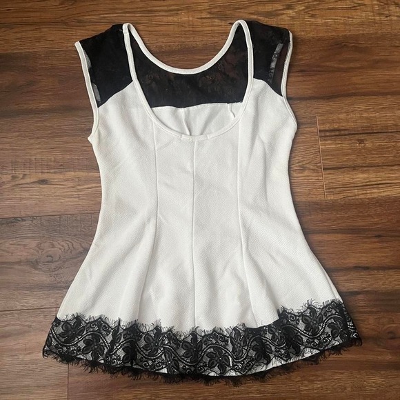 Suzy Shier Y2K Lace Trim Peplum Tank White & Black Lingerie Style Top Whimsygoth - Picture 4 of 5